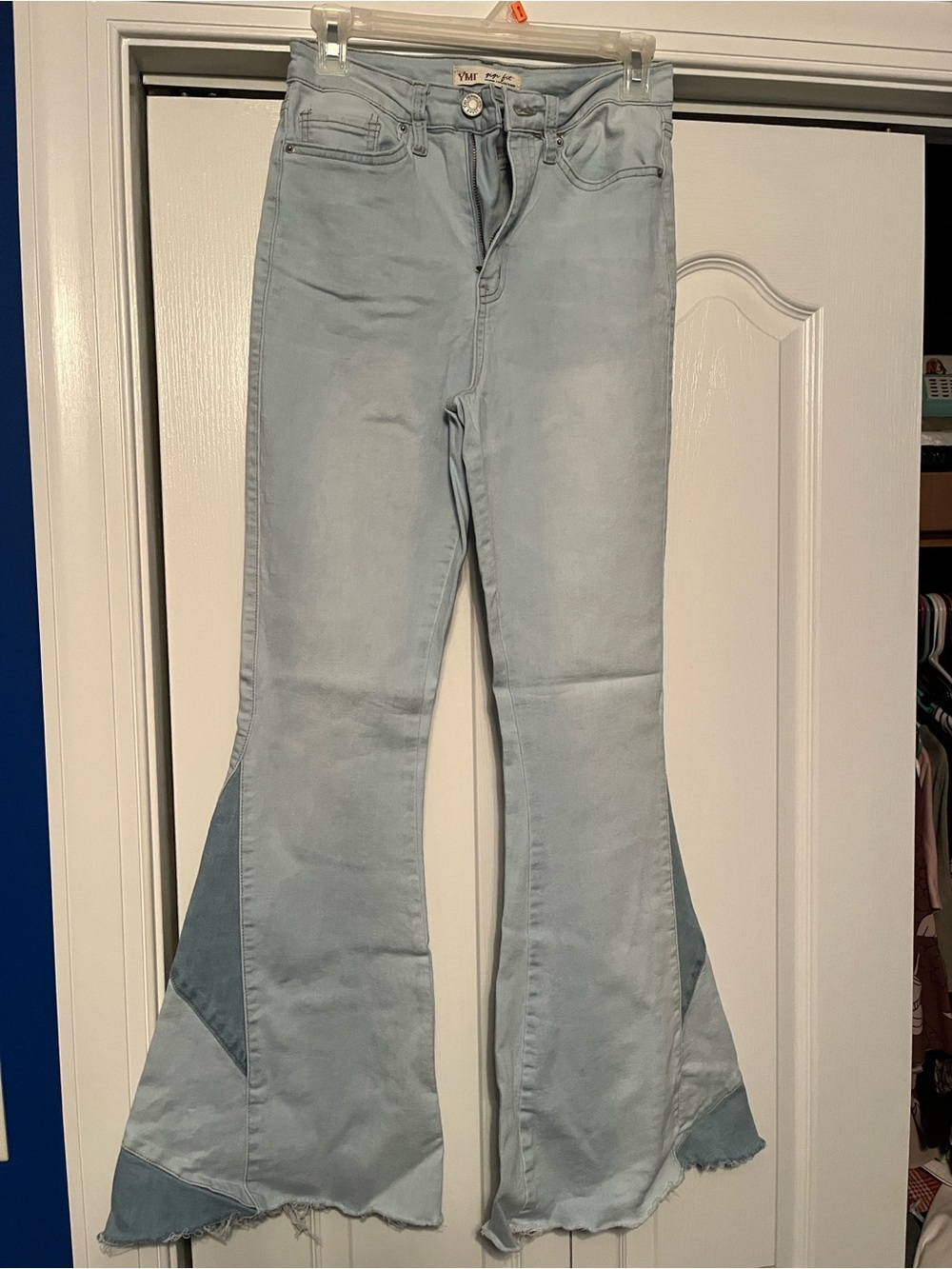 YMI Light Blue Contrast Panel Wide Flare Jeans